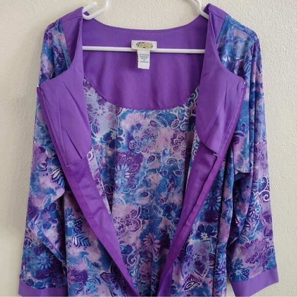 Vintage Collections Etc Long Purple Blue Paisley Zip Robe Housecoat Womens M - Picture 4 of 10